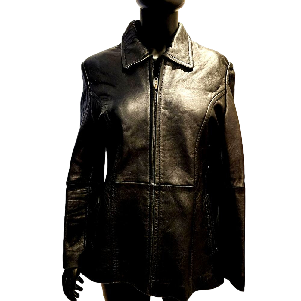PETITE SOPHISTICATE WOMEN'S GENUINE LAMB LEATHER WING COLLAR ZIP JACKET - Picture 2 of 16
